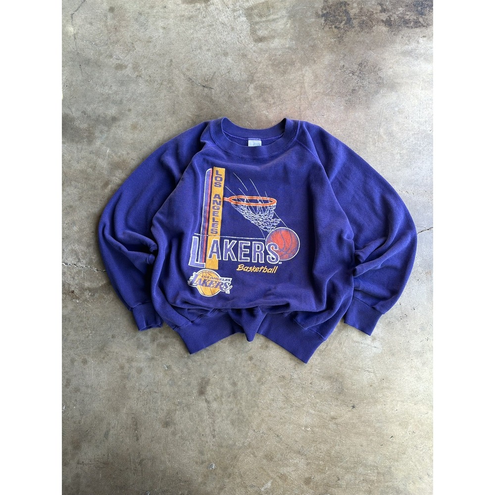 Vintage Los Angeles Lakers Crewneck Puffy Print Sweatshirt Size S/M Purple